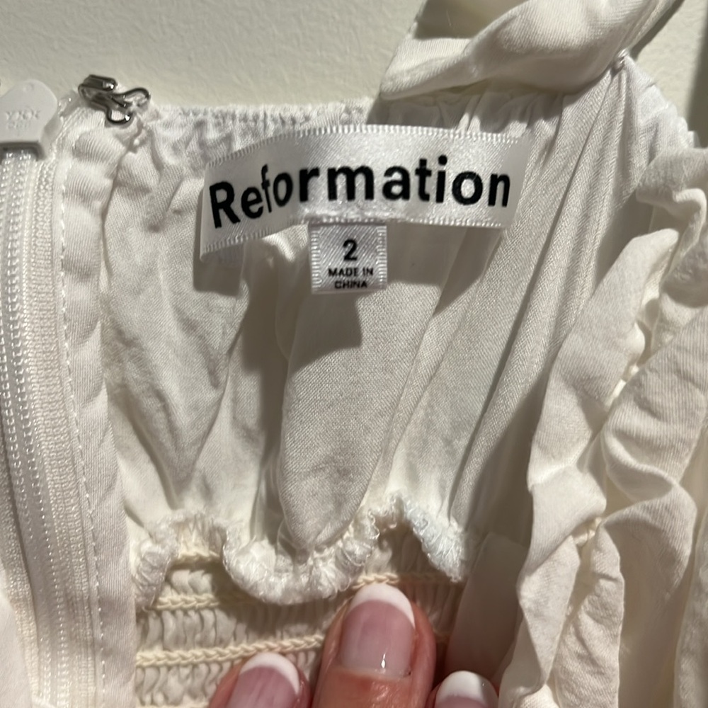 Reformation White Sleeveless Ruffled Bust Midi Dress - Picture 6 of 7